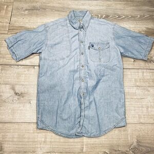 Beretta Shirt Mens Medium Blue Chambray Quilted Shooting Hunting Short Sleeve